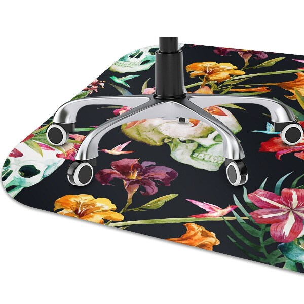 Chair mat floor panels protector Skull and flowers