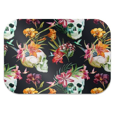 Chair mat floor panels protector Skull and flowers