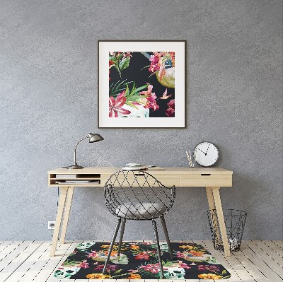 Chair mat floor panels protector Skull and flowers