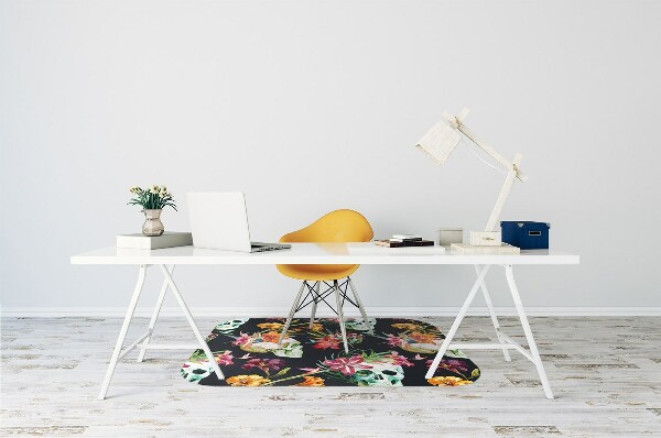 Chair mat floor panels protector Skull and flowers