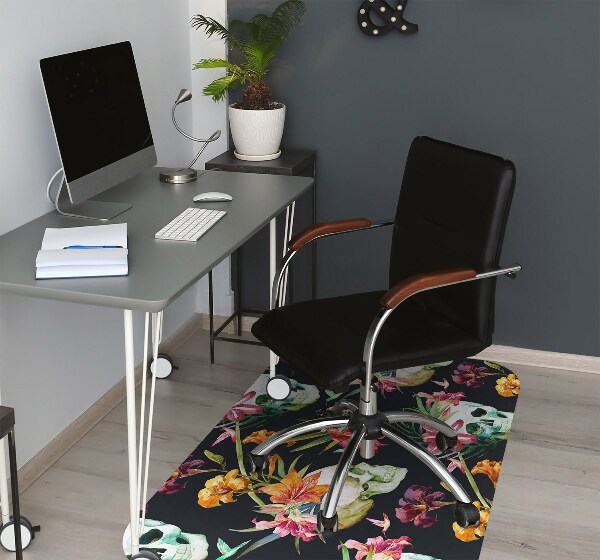Chair mat floor panels protector Skull and flowers