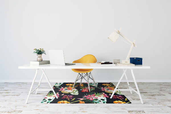 Chair mat floor panels protector Skull and flowers