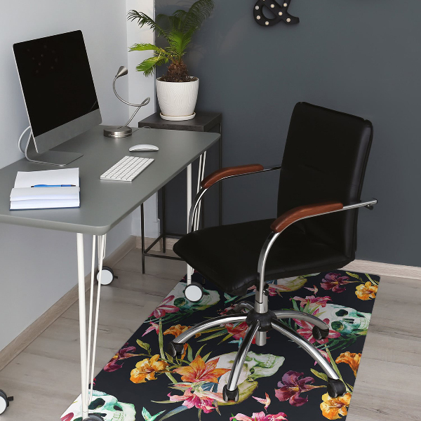 Chair mat floor panels protector Skull and flowers