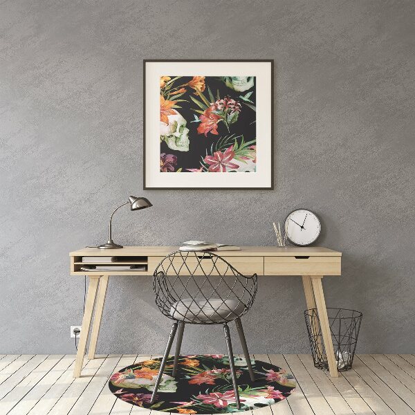 Chair mat floor panels protector Skull and flowers