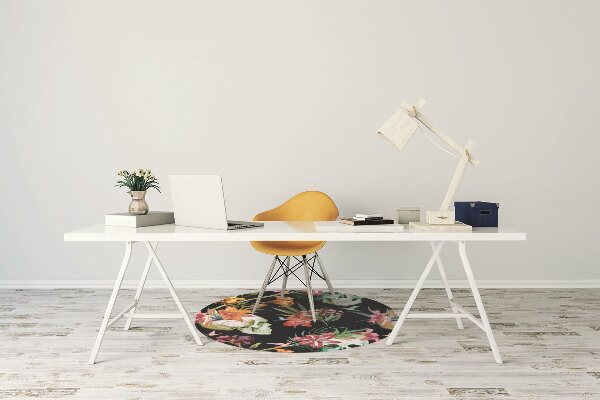 Chair mat floor panels protector Skull and flowers