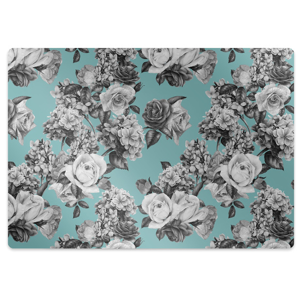 Office chair mat Black-and-white roses