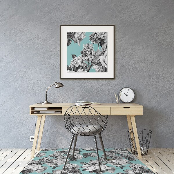 Office chair mat Black-and-white roses