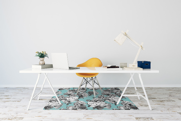 Office chair mat Black-and-white roses