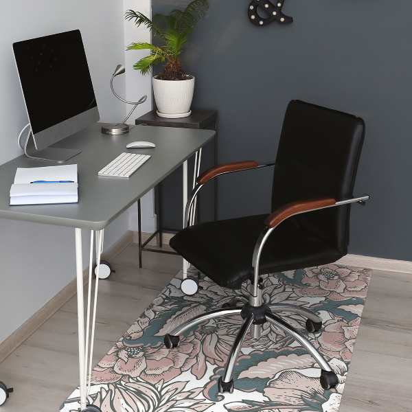 Desk chair mat pink flowers