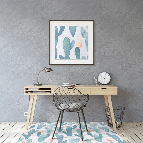 Chair mat floor panels protector painted cacti