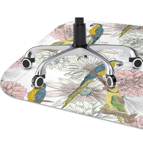 Office chair mat Parrot and flowers
