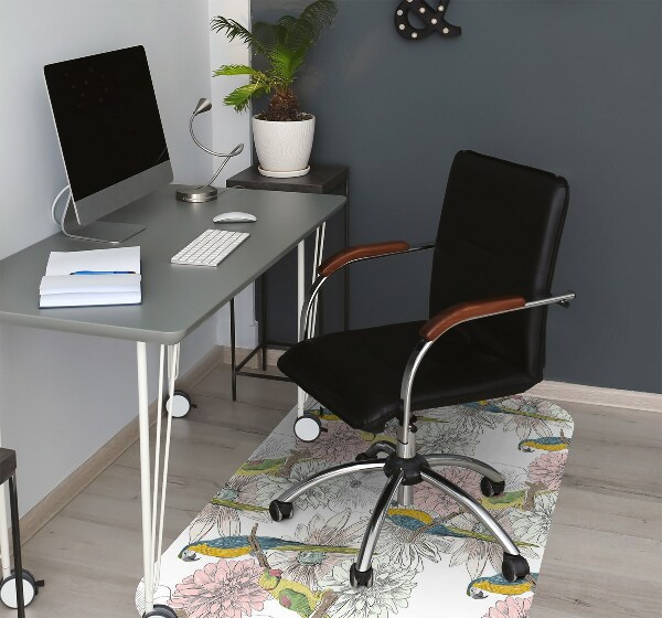 Office chair mat Parrot and flowers