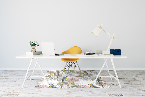 Office chair mat Parrot and flowers