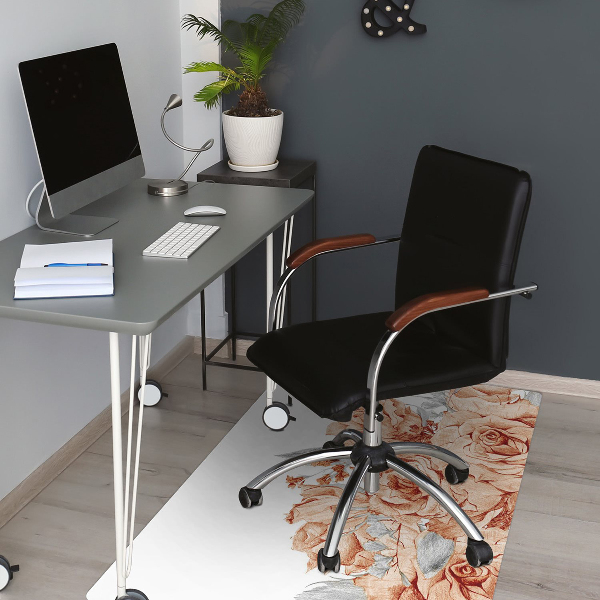 Desk chair mat blooming roses