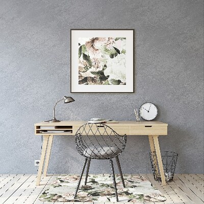 Chair mat floor panels protector blooming peonies