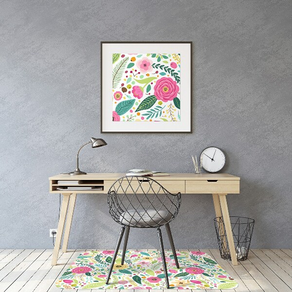 Chair mat floor panels protector colorful flowers