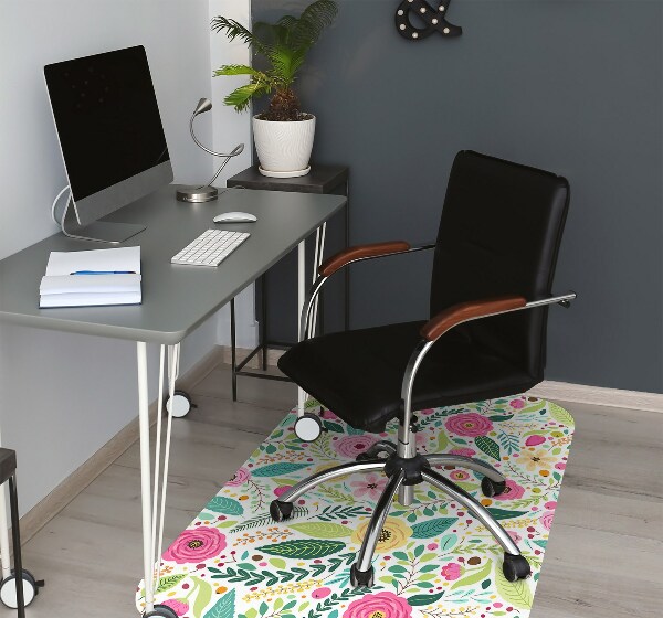 Chair mat floor panels protector colorful flowers