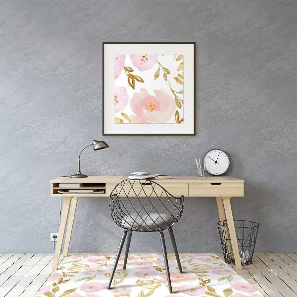 Desk chair mat pink flowers
