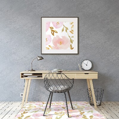 Desk chair mat pink flowers