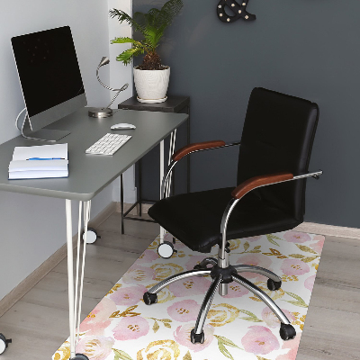 Desk chair mat pink flowers