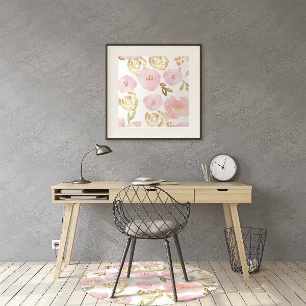 Desk chair mat pink flowers