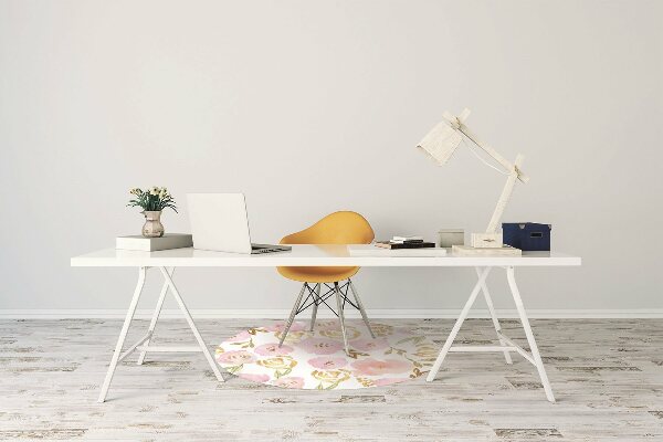 Desk chair mat pink flowers