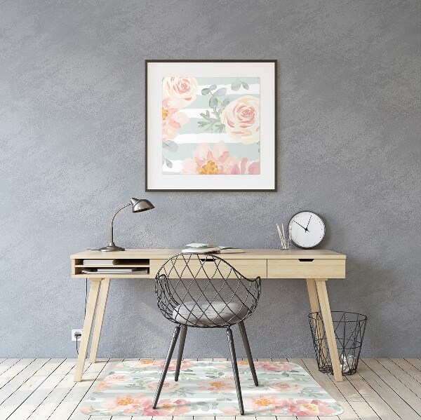 Desk chair mat pink flowers