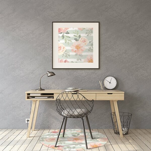 Desk chair mat pink flowers