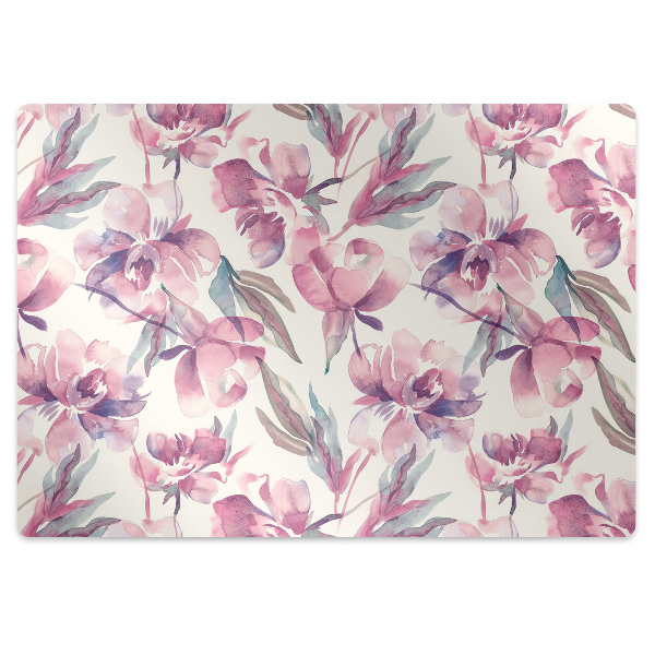 Desk chair mat pink flowers