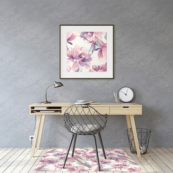 Desk chair mat pink flowers