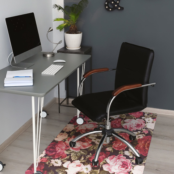 Desk chair mat Red roses