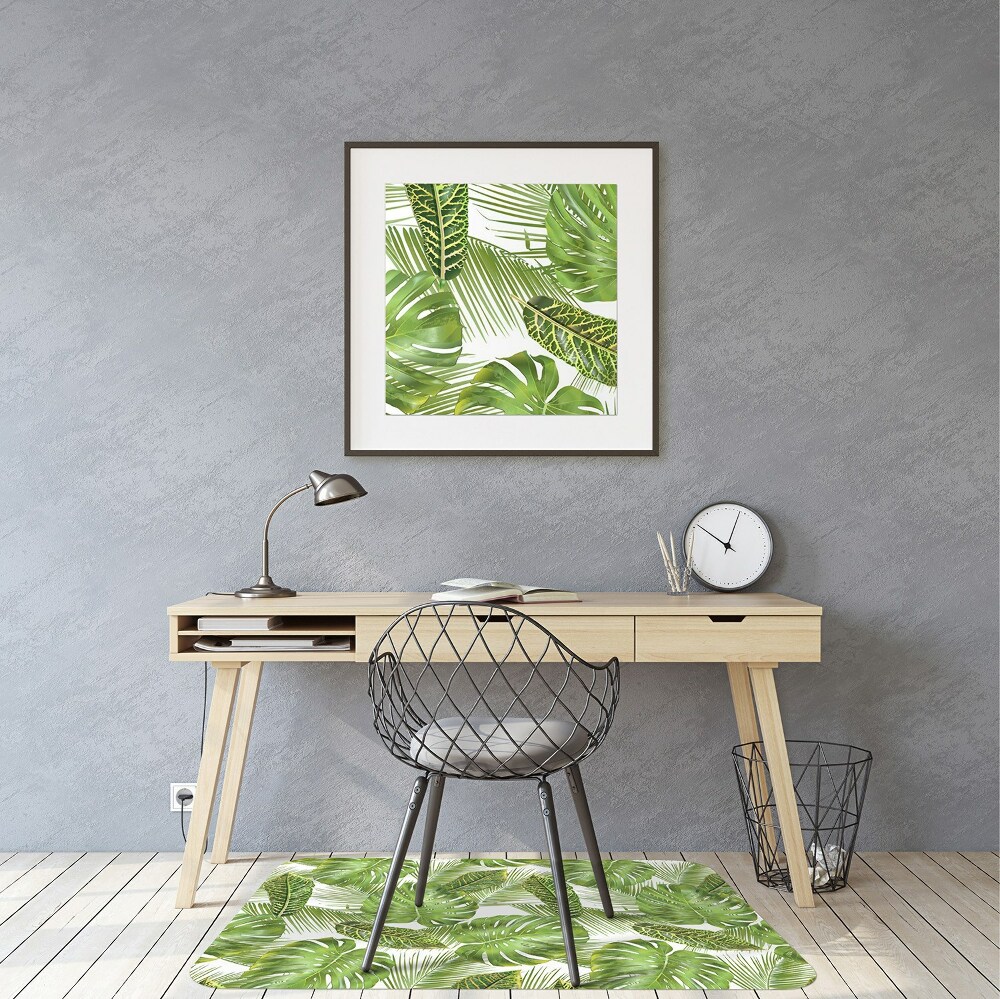 Tropical Composition Chair Mat, Green Office Vinyl Floor Mat, Black Floor  Protector Mat, Leaves Chair Carpet 