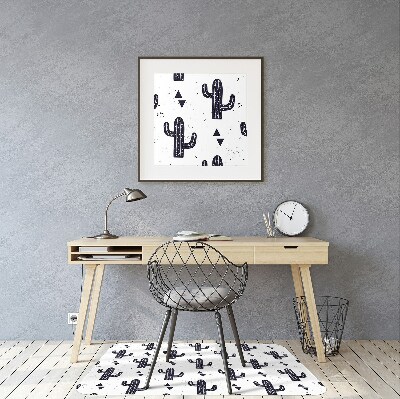 Desk chair mat white cacti