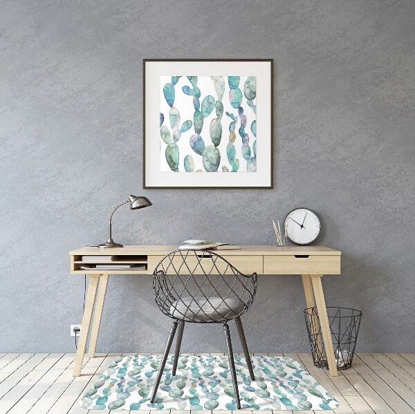 Chair mat floor panels protector watercolor cacti