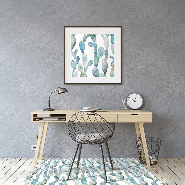 Chair mat floor panels protector watercolor cacti