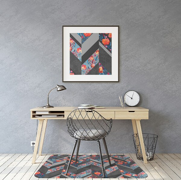 Chair mat floor panels protector Flowers Herringbone
