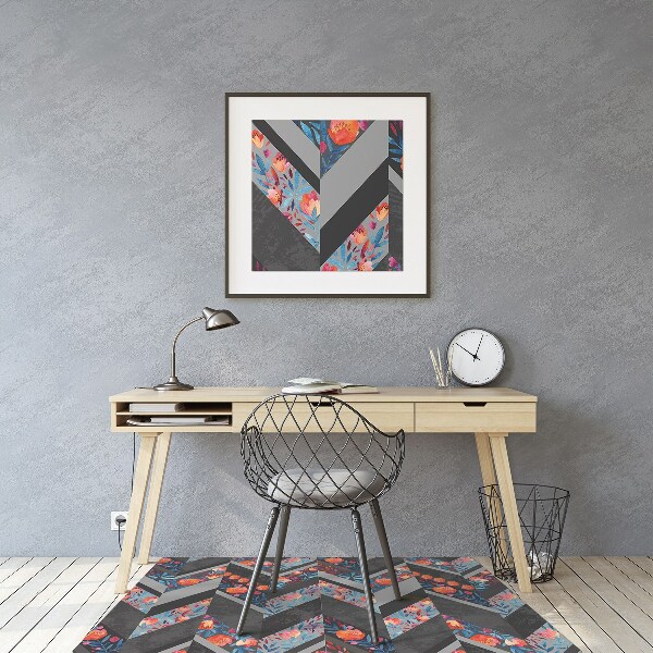 Chair mat floor panels protector Flowers Herringbone