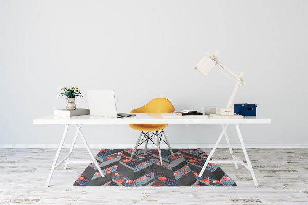 Chair mat floor panels protector Flowers Herringbone