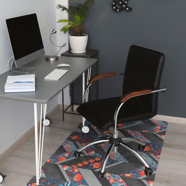 Chair mat floor panels protector Flowers Herringbone
