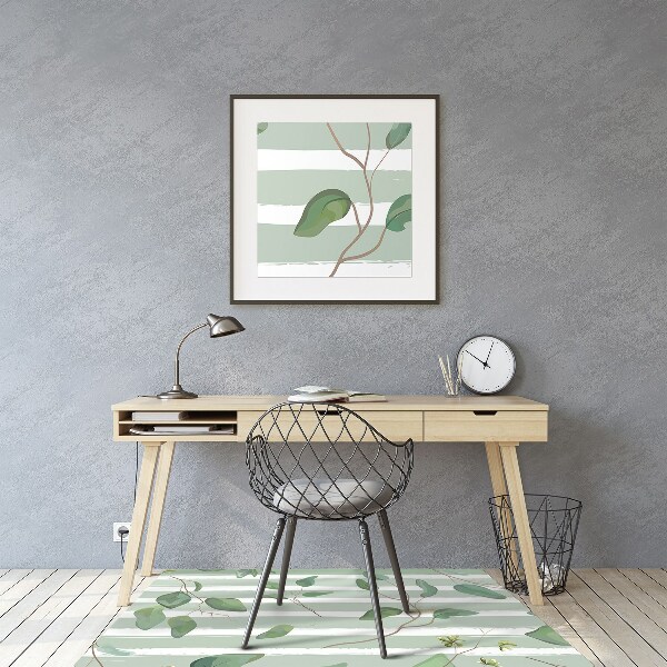 Desk chair floor protector Leaves on a striped background