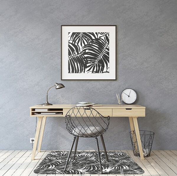 Desk chair mat black leaves