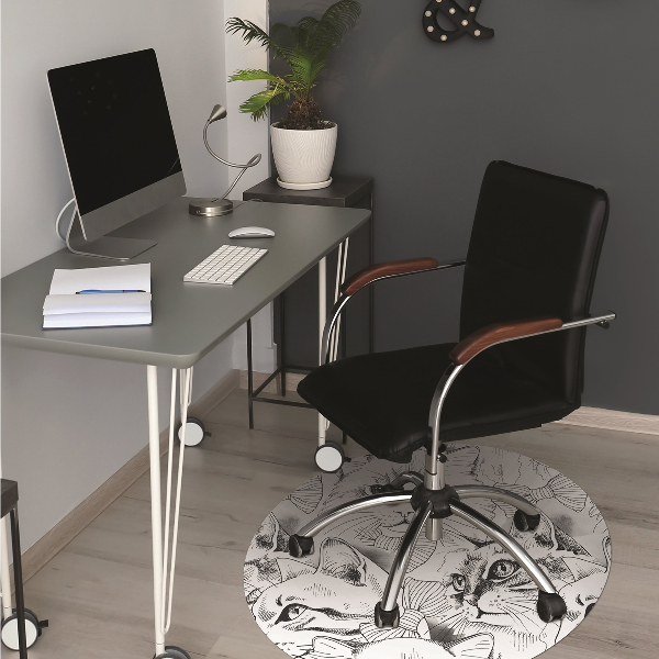 Office chair mat sketched cats