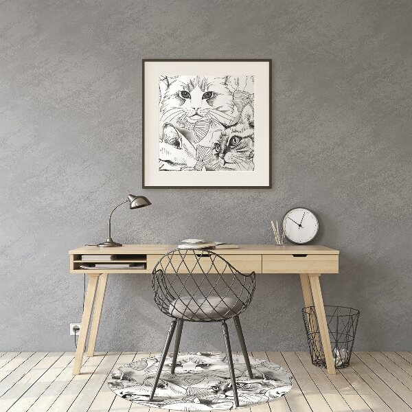 Office chair mat sketched cats