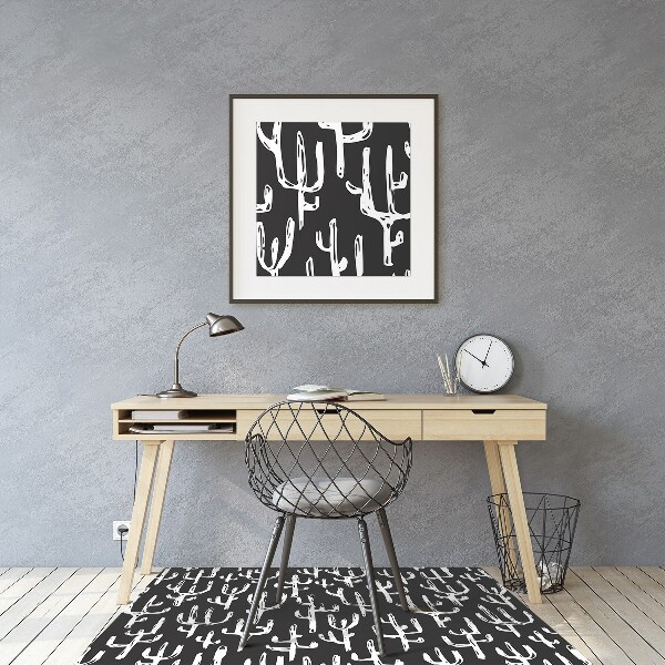 Desk chair floor protector White-drawn cacti