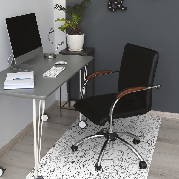 Office chair mat sketched flowers