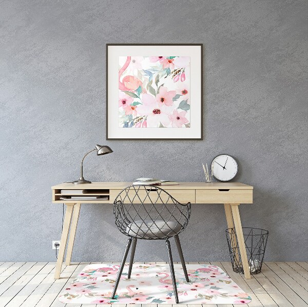 Office chair mat Flamingos flowers