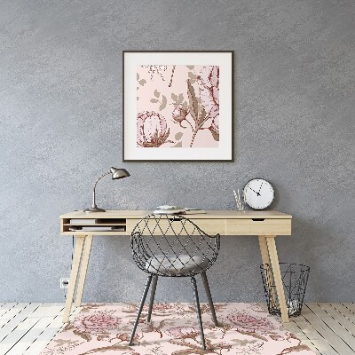 Office chair floor protector pink peonies