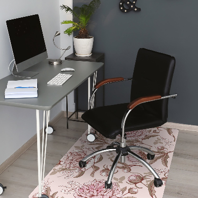 Office chair floor protector pink peonies