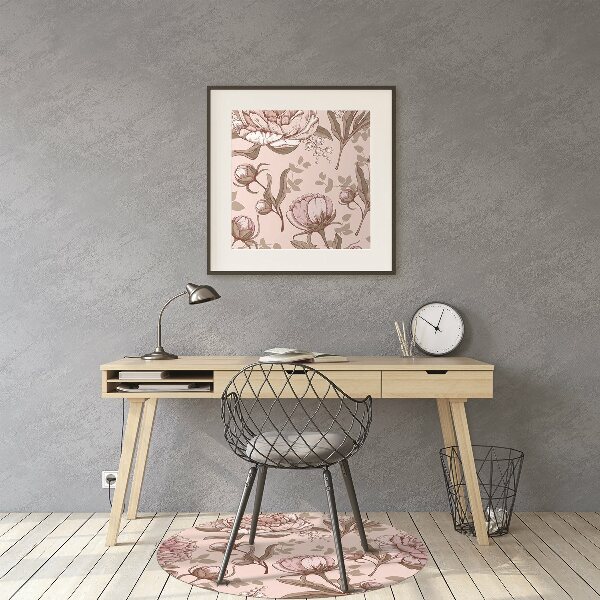 Office chair floor protector pink peonies