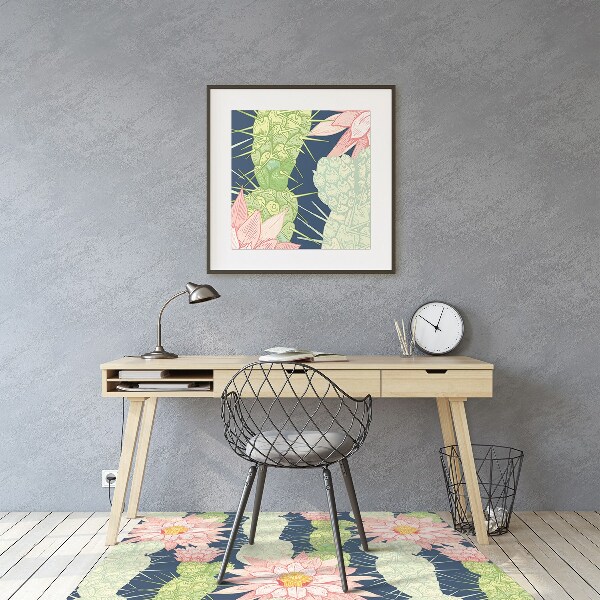 Office chair floor protector cactus flowers